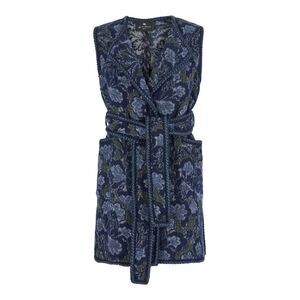 Etro Women Women's Vest With Patch Pockets And Belt In Blue